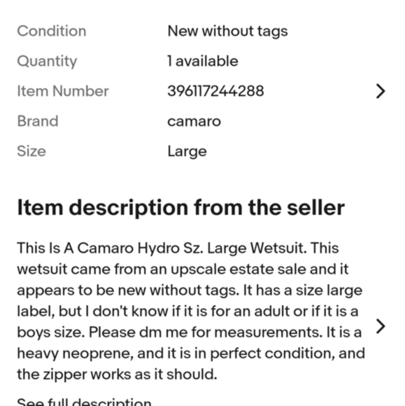 This listing is for this vintage hydro Camaro wet suit, sz. Large - Picture 12 of 12